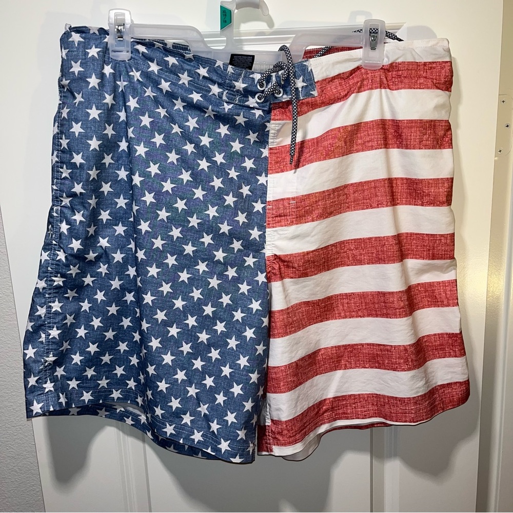 American Flag Sunwashed E-Board Swim Trunks Size Men's 2XL (44-46) drawstring